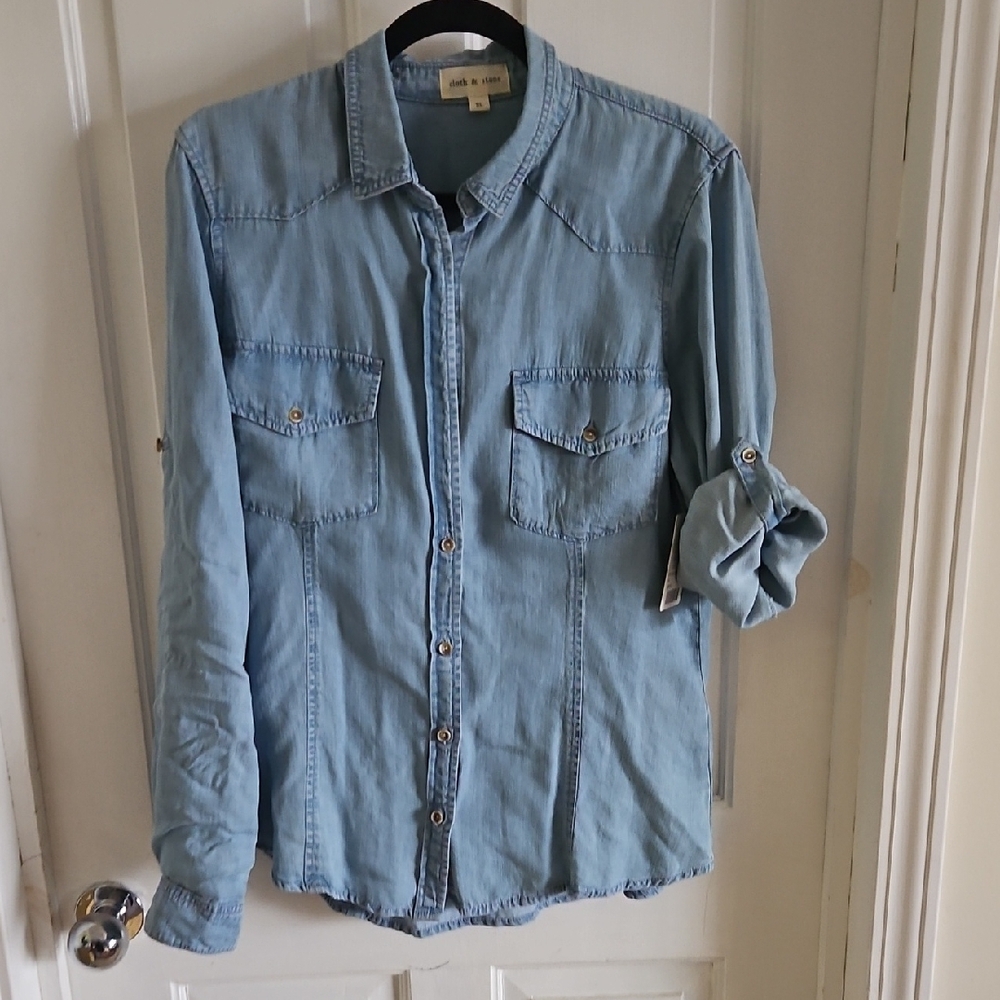 Anthropologie Cloth & Stone Blue Button Down Shirt with Cuffed Sleeves